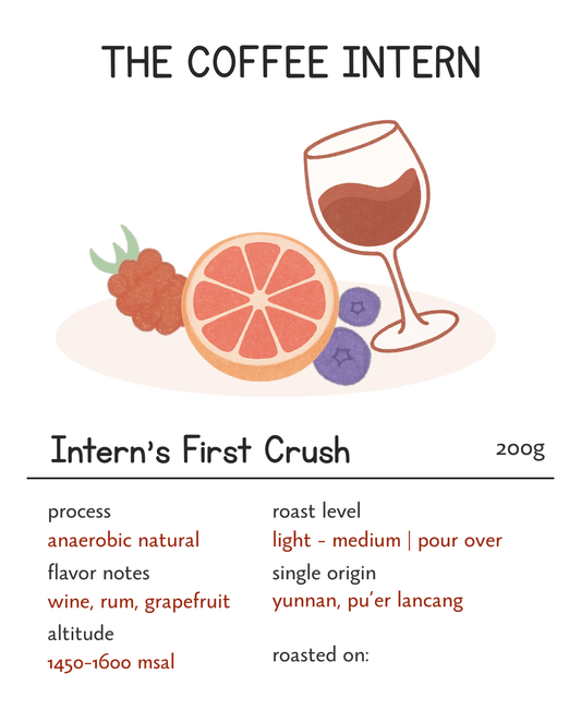The_Coffee_Intern Grape_Cloud Coffee Yunnan Golden_Cocoa Intern_First_Crush Honey_Citrus