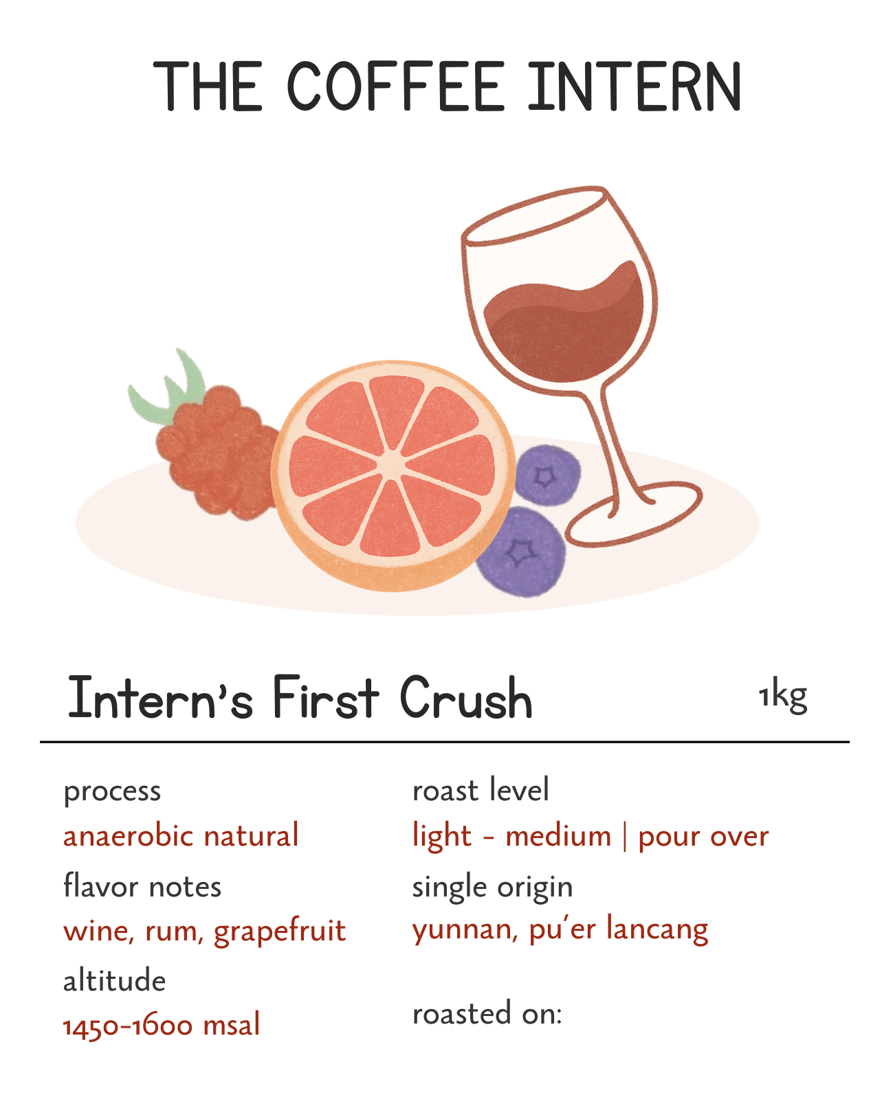 The_Coffee_Intern Grape_Cloud Coffee Yunnan Golden_Cocoa Intern_First_Crush Honey_Citrus