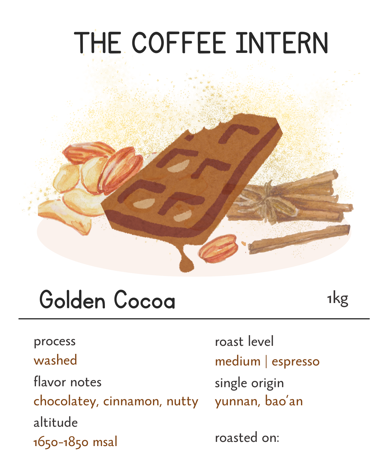 Golden Cocoa Yunnan Single Origin Specialty Arabica Coffee Bean