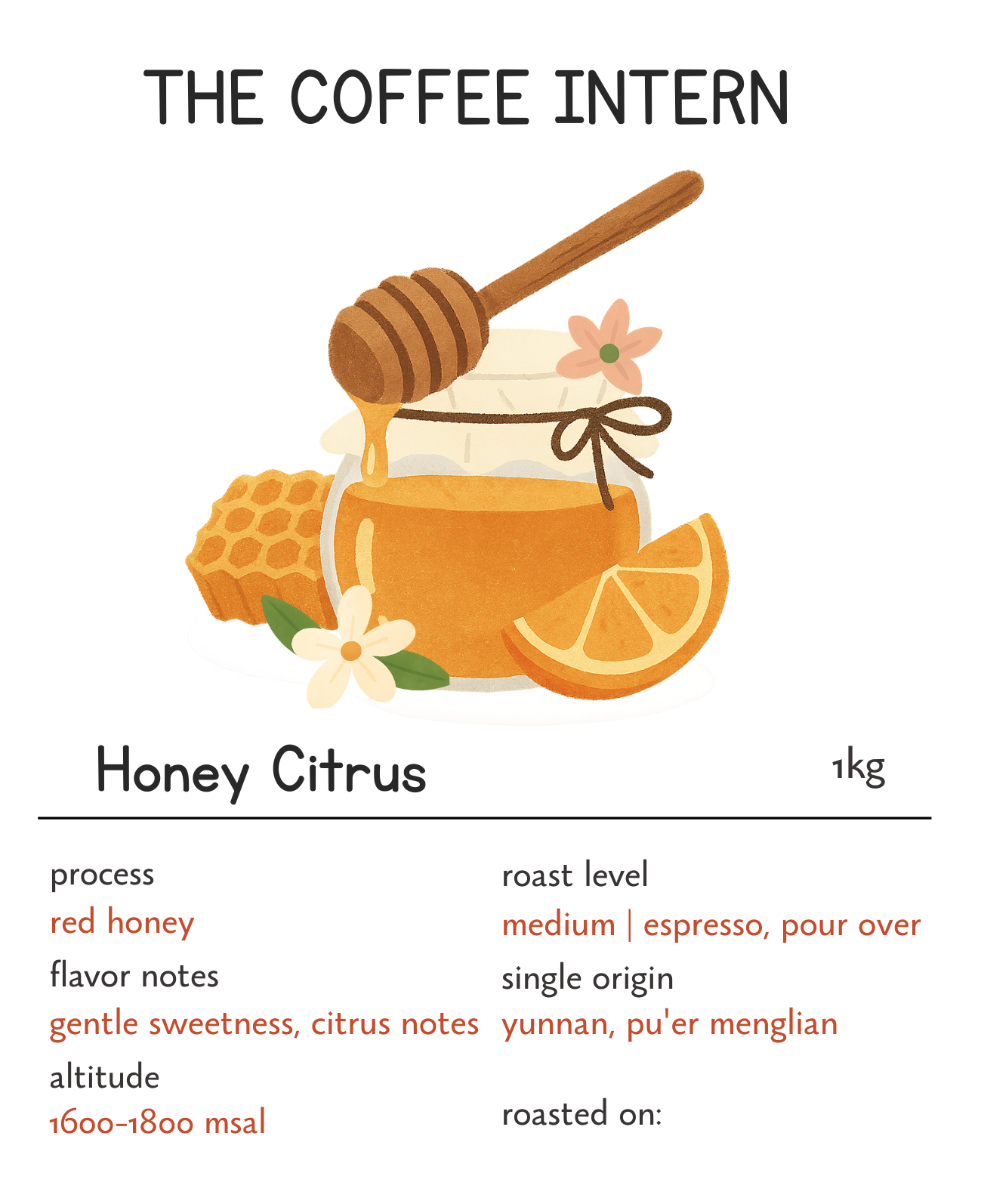 The Coffee Intern - Honey Citrus Yunnan Menglian Specialty Coffee Bean