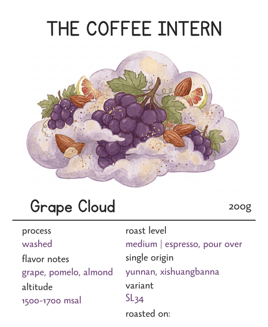 The_Coffee_Intern Grape_Cloud Coffee Yunnan Golden_Cocoa Intern_First_Crush Honey_Citrus