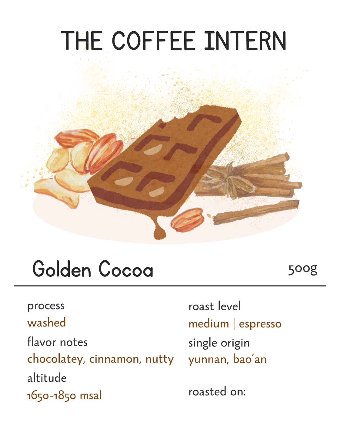 Golden Cocoa Yunnan Single Origin Specialty Arabica Coffee Bean
