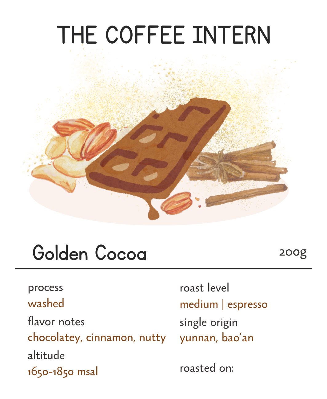 Golden Cocoa Yunnan Single Origin Specialty Arabica Coffee Bean