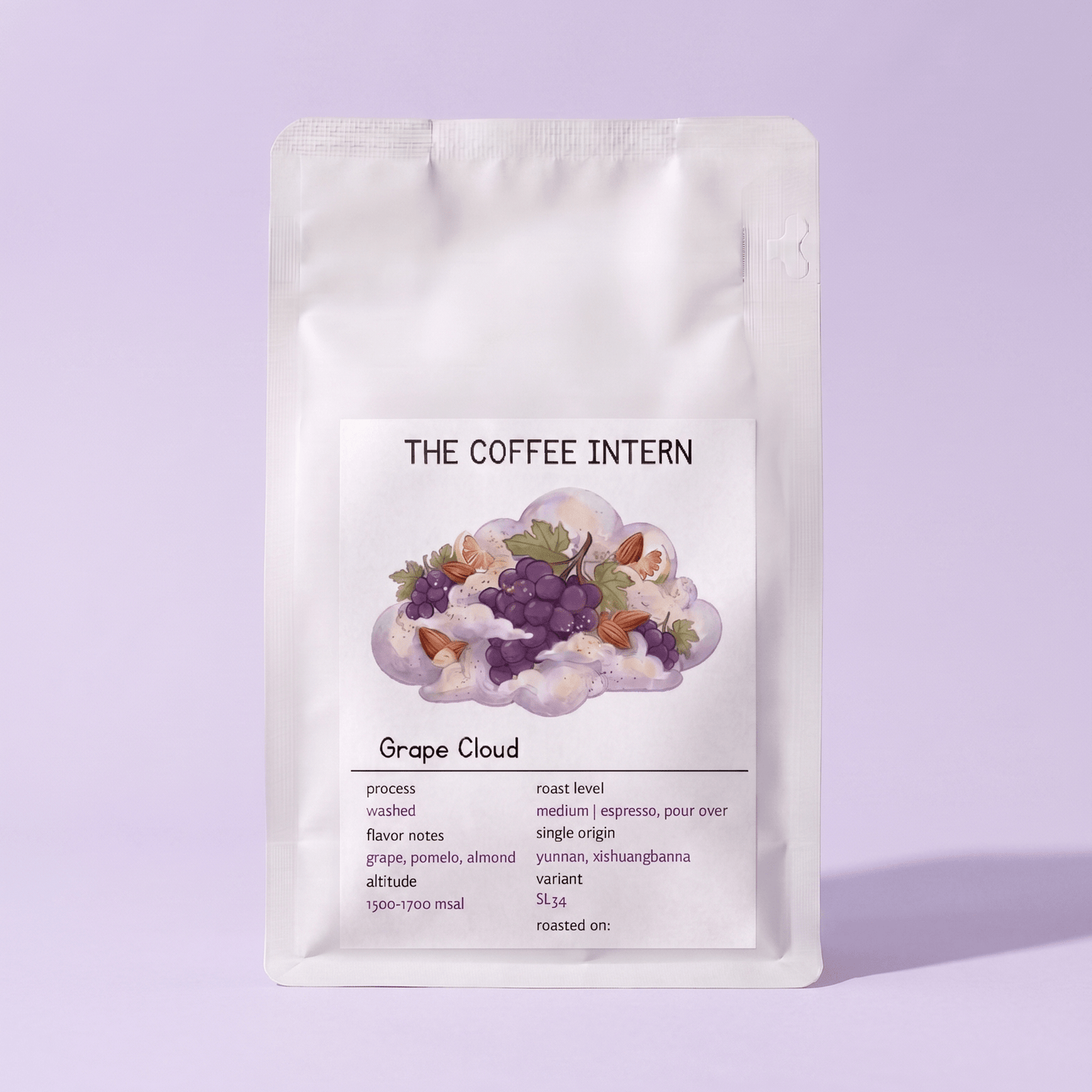 The_Coffee_Intern Grape_Cloud Coffee Yunnan Golden_Cocoa Intern_First_Crush Honey_Citrus