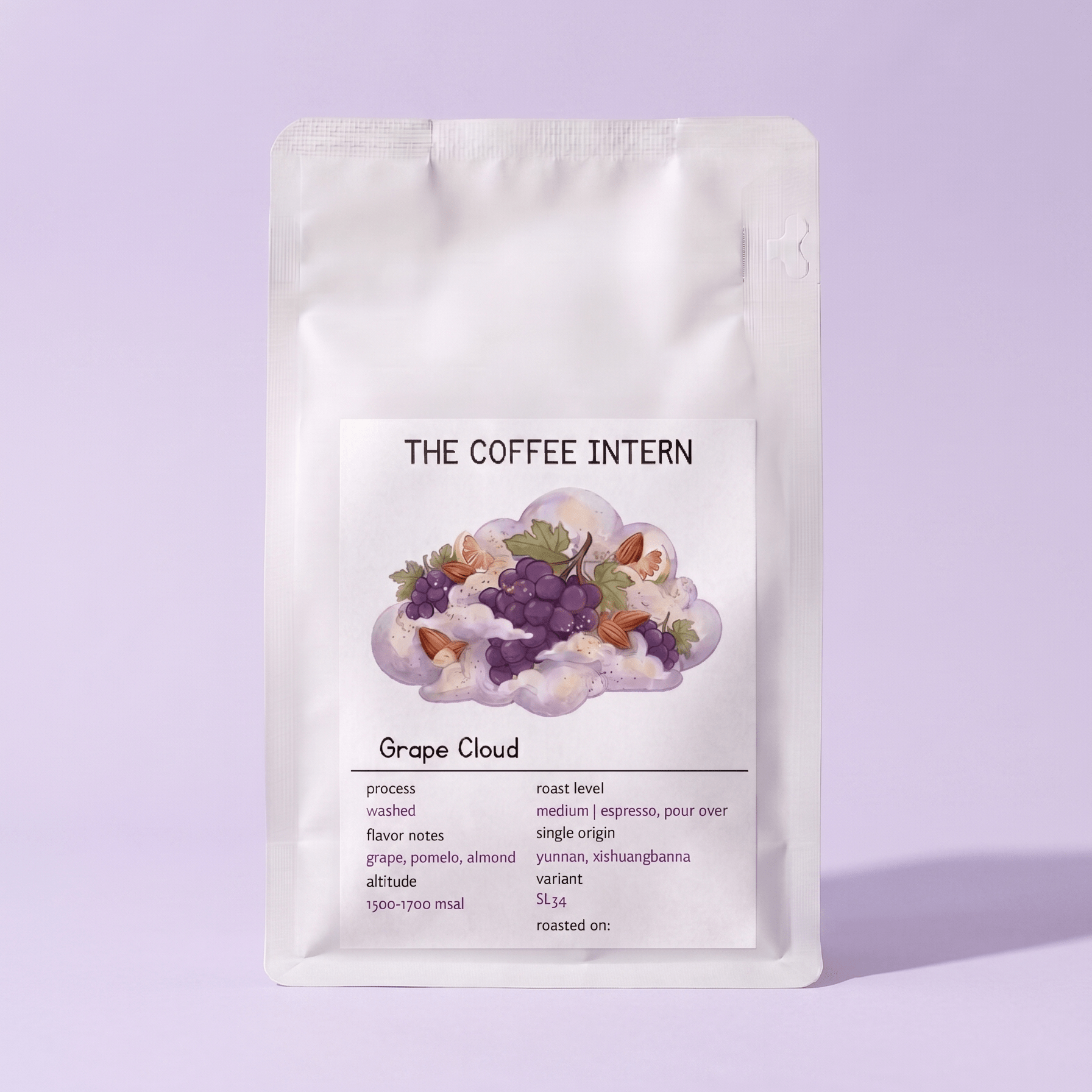 The_Coffee_Intern Grape_Cloud Coffee Yunnan Golden_Cocoa Intern_First_Crush Honey_Citrus