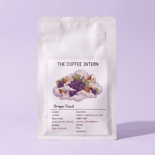 The_Coffee_Intern Grape_Cloud Coffee Yunnan Golden_Cocoa Intern_First_Crush Honey_Citrus